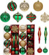 Hollyone Christmas Balls Ornaments Set, 50pcs Glitter Red Green and Gold Shatterproof Christmas Ball Snowflakes Tree Ornaments Hanging Ball Decoration for Xmas Tree Wreath Garland Wedding Home Decor