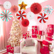 Christmas Hanging Decorations Indoor, Red Gold Peppermint Candy Hanging Christmas Decorations, Hanging Paper Fans, Xmas Wall Décor, Classroom Decorations for Xmas Holiday Ceilings Wall