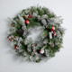 Flocked Christmas Wreath Pre-lit 24 inch with 50 Light & Red Ball Pine Cone, Artificial Christmas Wreaths for Front Door with Lights, Wreath for Christmas Decoration Door Windows Wall Green