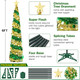 6FT Pop up Christmas Tree Collapsible Gold Green Tinsel Christmas Tree Slim Sequins Xmas Tree with Topper Star, Artificial Reusable Christmas Tree for Holiday Indoor Home Party Decor