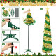 6FT Pop up Christmas Tree Collapsible Gold Green Tinsel Christmas Tree Slim Sequins Xmas Tree with Topper Star, Artificial Reusable Christmas Tree for Holiday Indoor Home Party Decor