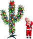 Hotop 5 FT Artificial Cactus Christmas Tree with 100 LED Lights Pre-Lit Cactus Xmas Tree for Christmas Holiday Decoration(Classic Pine Needles)