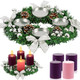 Hotop 5 Pcs Christmas Advent Wreath with Candle Holder Traditional Advent Wreath Candleholder Stand Set Xmas Wreath Decoration with 4 Advent Candles Pine Cone Garland for Church Centerpiece(Silver)