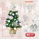 Tabletop Christmas Trees with Lights - HOYECHI Mini Christmas Tree 24 in, Small Light Up 2 ft Christmas Tree with 40 LED Lights & Ornaments Top Star for DIY, Christmas Decoration, Silver & White