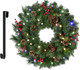 Christmas Wreaths for Front Door 24In - Artificial Christmas Wreath with 40 LEDs 9 Models Light, Timer, Hanger, Battery Operated Christmas Wreath for Mantel Wall Windows Xmas Decoration
