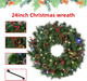 Christmas Wreaths for Front Door 24In - Artificial Christmas Wreath with 40 LEDs 9 Models Light, Timer, Hanger, Battery Operated Christmas Wreath for Mantel Wall Windows Xmas Decoration
