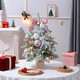 Small Pink Christmas Tree 18Inch Tabletop Mini Christmas Tree Snowy Artificial Xmas Pine Trees with Wooden Base Hanging Ornaments Balls for Holiday Festival Indoor Home DIY Christmas