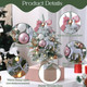 Small Pink Christmas Tree 18Inch Tabletop Mini Christmas Tree Snowy Artificial Xmas Pine Trees with Wooden Base Hanging Ornaments Balls for Holiday Festival Indoor Home DIY Christmas