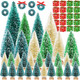 Iceyyyy 56 Pcs Artificial Mini Christmas Trees Set - Miniature Sisal Frosted Christmas Trees Bottle Brush Trees for DIY Crafts Home Table Top Decor