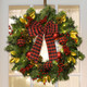 Christmas Wreaths with Lights,Green Christmas Door Wreath with Pine Branch,Christmas Ball Ornaments,Bows,Pine Cones,Berry for Christmas Indoor and Outdoor Decoration