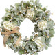 Idyllic 20 Inch Lambs Ears Leaves Everyday Wreath with Ivory Hydrangea and Cream Berries, Spring Summer Greenery Wreath with Burlap Ribbon Bow Knot for Doors, Rustic and Farmhouse Style Home Decor