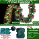 [ Timer & 8 Modes ] 9 Foot by 10 Inch Christmas Garland Decorations 50 LED Colorful Lights Battery Operated Lighted Garland 300 Branches 198 Red Berries 18 Pinecone Prelit Xmas Garland Indoor Outdoor