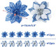 ilauke 24Pcs Poinsettias Artificial Christmas Flowers, 6" Glitter Artificial Christmas Flowers with 30 Sliver Clips, for Xmas Tree Ornaments Wedding Party Wreath Decor (Blue)