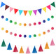 9.8 Feet Pom Pom Garland Rainbow Felt Fabric Garland Set Colorful Tassel for Classroom 3.6 Feet Felt Pennant Banner for Classroom School Christmas Home Birthday Party(Multicolor)