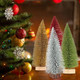 IUIBMI 9 PCS Mini Sisal Christmas Trees 6 Inch Small Artificial Christmas Sisal Snow Frost Trees with Wooden Bases, Miniature Bottle Brush Trees for Xmas Holiday Party Home Tabletop Tree Decor, White