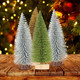 IUIBMI 9 PCS Mini Sisal Christmas Trees 6 Inch Small Artificial Christmas Sisal Snow Frost Trees with Wooden Bases, Miniature Bottle Brush Trees for Xmas Holiday Party Home Tabletop Tree Decor, White