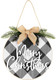 Jetec Christmas Sign Merry Christmas Decorations White and Black Wood Wreath Hanging Sign Rustic Burlap Wooden Holiday Decor for Christmas Home Window Wall Door Farmhouse Indoor Outdoor