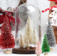Jlong 8PCS Artificial Mini Christmas Trees, Bottle Brush Trees with Wood Base, Artificial Frosted Sisal Xmas Tree, DIY Crafts Mini Pine Tree for Christmas Party Home Table Top Decor Winter Ornaments