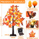 2 Pack 24 Inch Prelit Maple Tree Thanksgiving Decorations with 48 LED Timer Battery Operated Tabletop Prelit Acorn Pumpkin Artificial Fall Light Up Tree for Thanksgiving Fall Decorations for Home