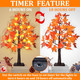 2 Pack 24 Inch Prelit Maple Tree Thanksgiving Decorations with 48 LED Timer Battery Operated Tabletop Prelit Acorn Pumpkin Artificial Fall Light Up Tree for Thanksgiving Fall Decorations for Home