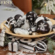 144 PCS Shatterproof Black White Christmas Tree Ornaments, Plastic Xmas Hanging Ball Set with Lanyard, Gloves, Box, Star, Xmas Tree Decor for Holiday Halloween Party
