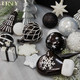 144 PCS Shatterproof Black White Christmas Tree Ornaments, Plastic Xmas Hanging Ball Set with Lanyard, Gloves, Box, Star, Xmas Tree Decor for Holiday Halloween Party