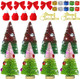 28 Pcs Mini Bottle Brush Trees Christmas Decorations, Colorful Tabletop Mini Christmas Trees, Miniature Pine Trees with Wooden Base Small Bows Red Hats Boxes Ornaments DIY Table Craft
