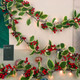 Juegoal Christmas Garland, 6.5FT Pre-lit Red Berries & Holly Leaves Garlands, Artificial Lighted Berry Garland Battery Operated with Timer, Indoor Outdoor Fireplace Gate Home Winter Year Decor