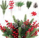 150PCS Artificial Pine Cones Branch Set, Kalolary Assorted Artificial Pine Needles Branches Snowy Christmas Tree Floral Twig Picks Christmas Red Holly Berry Stems for Xmas Winter Party DIY Craft Decor
