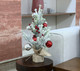 20 Inch Tabletop Christmas Mini Tree, Artificial Snow Flocked Small Christmas Pine Tree with Silver Red Christmas Balls Burlap Base for Home Table Desk Dining Bedroom Christmas Party Decorations
