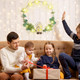 Light Up Christmas Wreath for Front Door - 2 Pcs 12 Inches LED Prelit Christmas Hoop Wreath with Lighted House for Xmas Holiday Winter Decor Modern Mantel Decoration