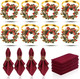 KPOSIYA 16pcs Christmas Wreath Napkin Rings Set of 8 and 8 Christmas Napkins Cloth, Napkins holdes for Dinning Table Setting Decoration, Xmas Dinner Tables Rings for Winter Party