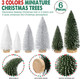 6pcs Mini Christmas Trees Christmas Decor, Artificial Christmas Mini Bottle Brush Trees Tabletop, Christmas Decoration Trees with 4 Size Xmas Holiday Decor (6pcs Green+Silver+White)