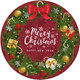 Merry Christmas Garland Round Fitted Tablecloth with Elastic Edged Decorative Kitchen Dining Table Cloth Cover Fits 45-50" Round Table (45-50)