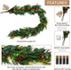 LampLust Christmas Garland with Lights, 6 Ft Lighted Garland, Greenery Garland with Red Berry & Eucalyptus, 100 LED Lights, Battery Powered Timer Included, Garland for Mantle Christmas Decorations