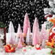 Leyndo 48 Pcs Pink Artificial Mini Christmas Tree Xmas Sisal Bottle Brush Trees with Wood Base Christmas Trees for Christmas Party Table Top Decor Winter Ornaments Home Kitchen Crafts
