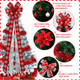 Liliful 63 Pcs Christmas Decorations Set Including Large Bow Christmas Tree Topper Glitter Bow Knots Poinsettia Flowers Metallic Tinsel Garland Balls Ornament White Snowflake Decor (Red)