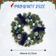 LinTimes Christmas Wreaths, 18 Inch Christmas Wreath for Front Door with 15 LED Lights, Pre-lit Christmas Decoration with Blue Bows Silver Leaves Ball Ornaments for Christmas Wall Window Decor