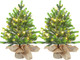 Lulu Home 2 Packs Pre-lit Artificial Mini Christmas Tree, 24 Inch Tabletop Battery Operated Pine Tree with 50 LED Light and Burlap Wrap Base for Xmas Spring Decor