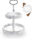 Luxspire Tiered Tray Stand, 2 Tiered Tray Decor with Wooden Beads Garland, Farmhouse Decorative Tray, 2 Tier Serving Tray for Coffee Bar Kitchen Island, Christmas Decor, Rustic White