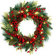 MACTING 20inch Christmas Wreaths for Front Door,8 Lighting Mode Artificial Wreath with Lights Battery Operated Indoor Outdoor Winter Christmas Wreaths with Red Berries Pine Cones and Ball Ornaments