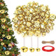 MARFOREVER Christmas Jingle Bells Garland DIY, 75 Pcs 1.5/1/0.8 inch Gold Christmas Craft Bells with Ribbon and Rope Hanging Sleigh Bells for Xmas Tree Ornament Winter Holiday Party Home Decorations