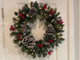 Christmas Wreath, Prelit Christmas Wreath with Lights, Small Artificial Xmas Wreath ,Winter Snowflake Christmas Wreath for Door Hanging Christmas Decoration
