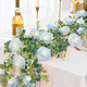 MARTINE MALL 2Pcs 13FT Artificial Eucalyptus Garland with Flowers, Ice Blue Flower Garland Silk Ice Blue Rose Garland Faux Autumn Floral Garland for Table, Party, Wedding, House, Wall Decor
