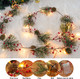 MARTINE MALL Christmas Garland with Lights, 5.9Ft 30 LED Battery Operated Christmas Pine Garland, Red Berry Garland with Pine Cone Vintage Bells for Indoor Outdoor Home Party Xmas Decoration