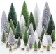32 Pcs Artificial Mini Christmas Trees 1.4-7.9 Inch Sisal Bottle Brush Trees with Wooden Base Plastic Small Christmas Tree Miniature Pine Tree for Christmas Party Decoration Table Craft Decor