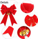 MCPINKY Christmas Bows Decor, 9 X 12 Inches Christmas Red Velvet Bows 3PCS Christmas Tree Crafts with Jingle Bells and Ribbon for Christmas Wreath Box Holiday Christmas Day Decorations