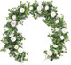 MISSPIN White 6.6 Feet Eucalyptus Garland with Flowers, 16 Lovely Flowers, Artificial Eucalyptus and Rose Garland Decor, Floral Garland Greenery Garland for Wedding Table Decor