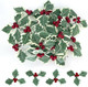 Holly Berries with Green Leaves, 24PCS Artifical Red Holly Berry Flowers for Christmas Tree/Wreath Arrangement Decorations, Red Berry Christmas Picks for Crafts s Wedding Party Decor