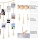 Mkono Macrame Hanging Photo Display Wall Decor with String Lights Boho Room Bedroom Wooden Beads Garland Picture Holder with 30 Clips Mkono Macrame Hanging Photo Display Wall Decor with String Lights Boho Room Bedroom Wooden Beads Garland Picture Holder with 30 Clips